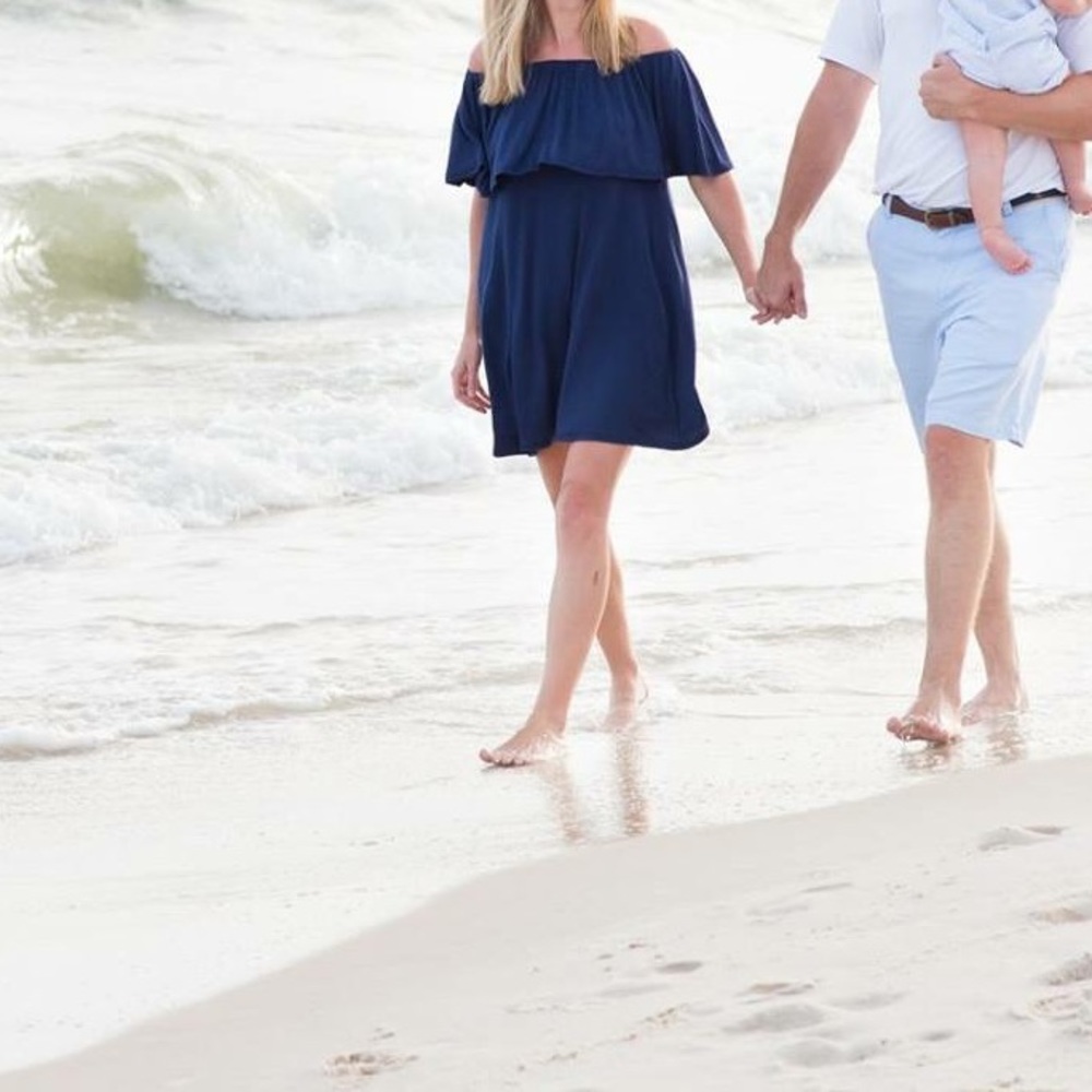 Navy boutique off-shoulder dress